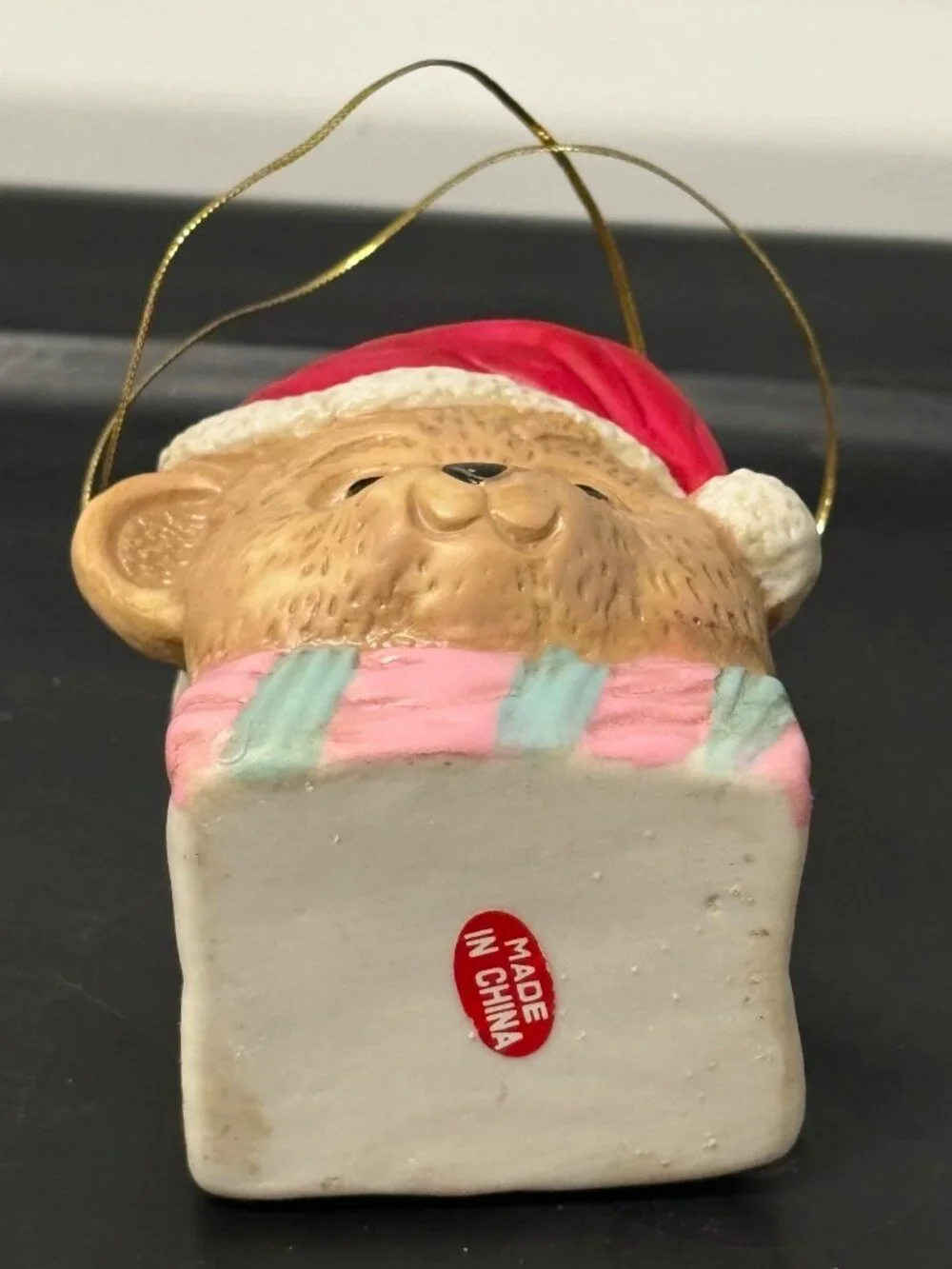 Vintage Bisque Porcelain Teddy Bear Christmas Paper Bag Gift Holder Ring Box